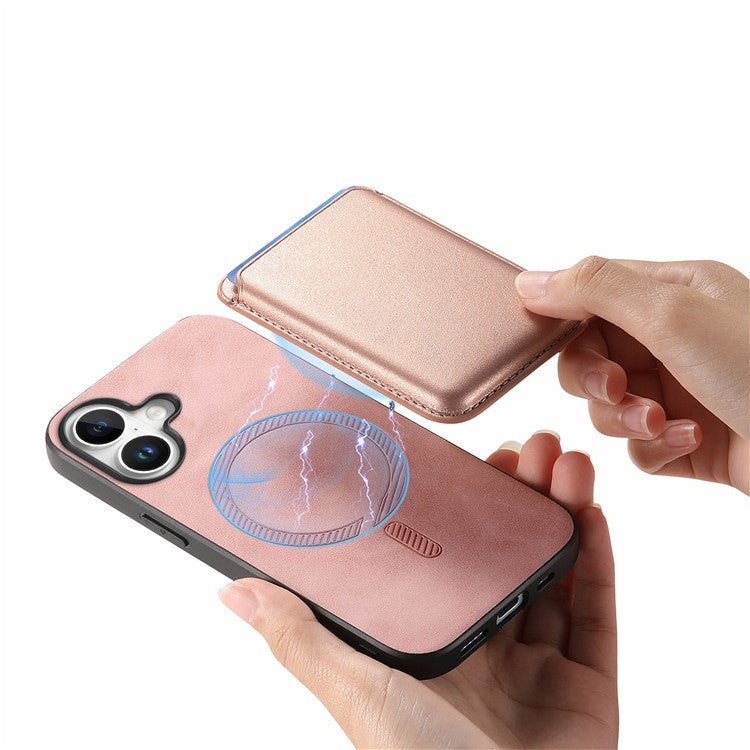 B2 For iPhone 16 Plus Case Detachable Magnetic Card Bag Leather+TPU Phone Cover - Pink