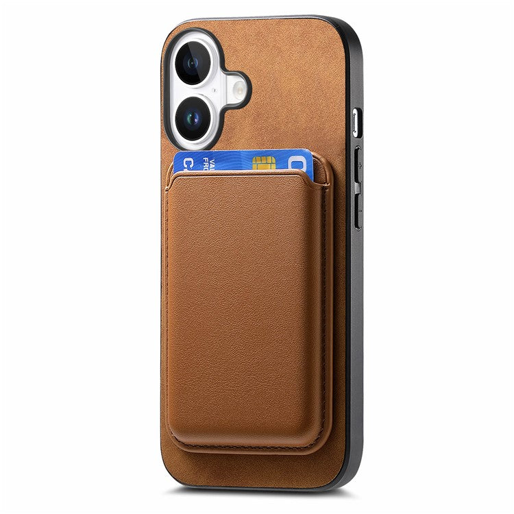 B2 For iPhone 16 Plus Case Detachable Magnetic Card Bag Leather+TPU Phone Cover - Brown