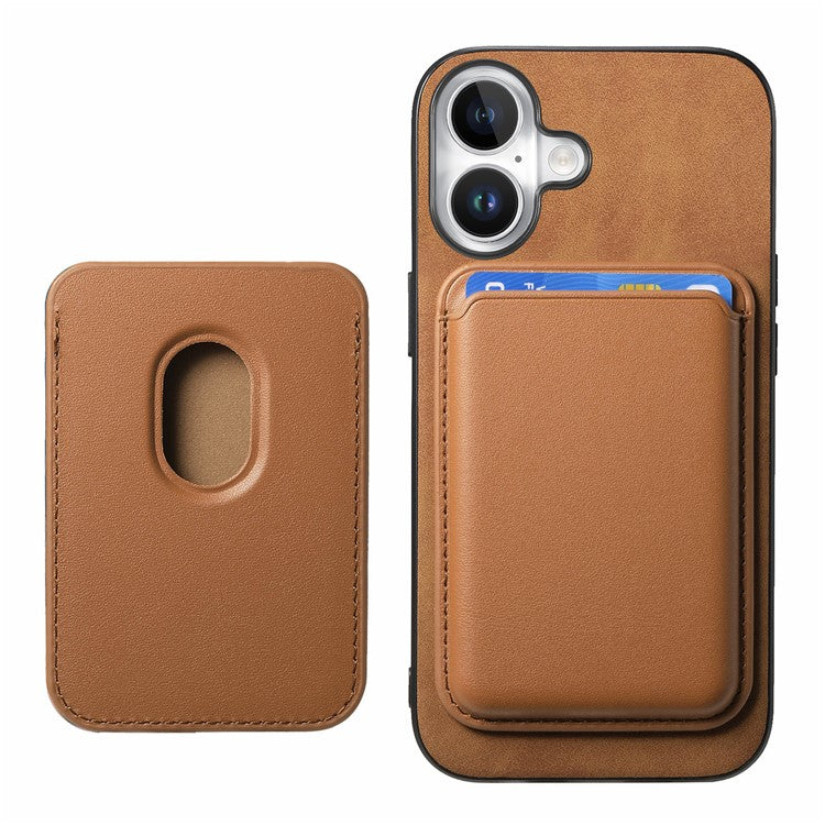 B2 For iPhone 16 Plus Case Detachable Magnetic Card Bag Leather+TPU Phone Cover - Brown