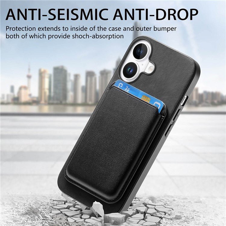 B2 For iPhone 16 Plus Case Detachable Magnetic Card Bag Leather+TPU Phone Cover - Brown