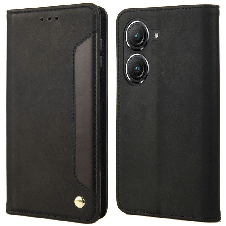 For Asus Zenfone 9 5G Anti-drop Splicing Phone Case PU Leather Magnetic Auto-absorbed Skin-touch Feeling Phone Wallet Cover with Stand - Black