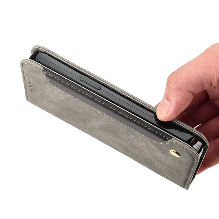 For Asus Zenfone 9 5G Anti-drop Splicing Phone Case PU Leather Magnetic Auto-absorbed Skin-touch Feeling Phone Wallet Cover with Stand - Grey