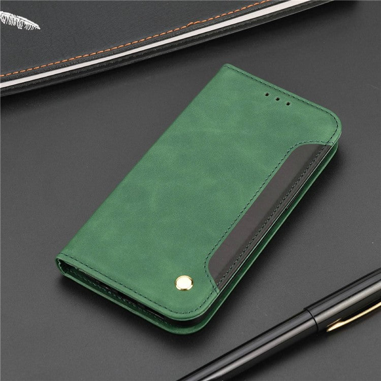 For Asus Zenfone 9 5G Anti-drop Splicing Phone Case PU Leather Magnetic Auto-absorbed Skin-touch Feeling Phone Wallet Cover with Stand - Green