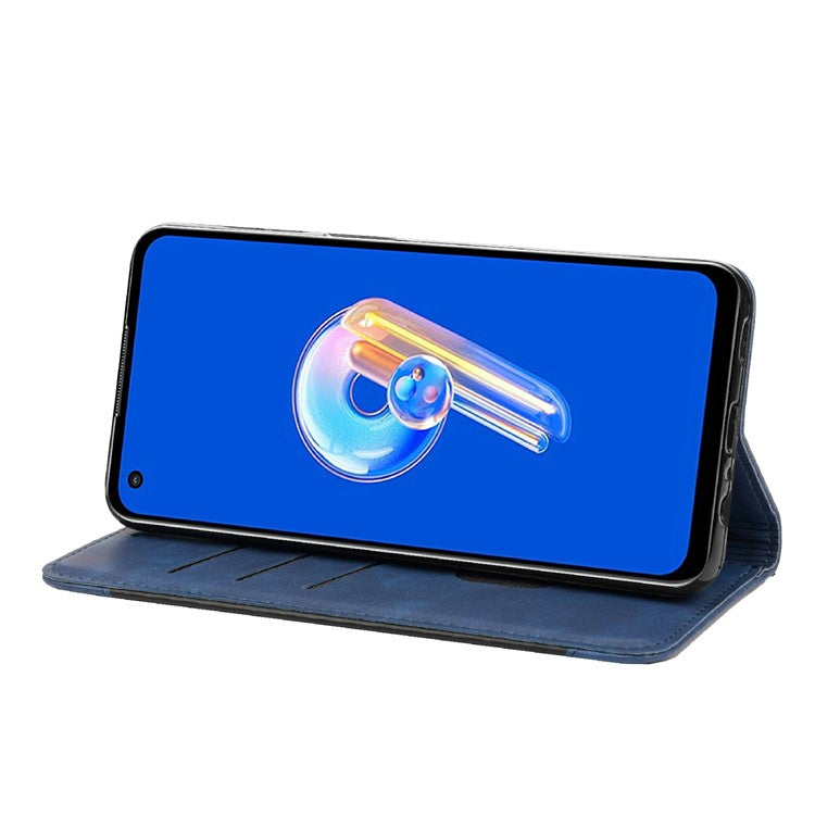 For Asus Zenfone 9 5G Anti-drop Splicing Phone Case PU Leather Magnetic Auto-absorbed Skin-touch Feeling Phone Wallet Cover with Stand - Blue