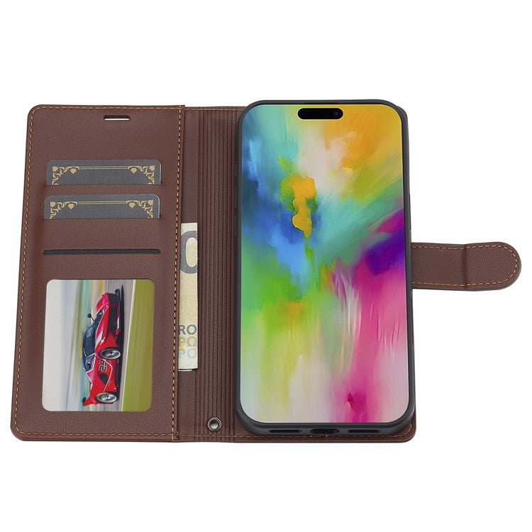 LC.IMEEKE L2 Series for iPhone 16 Case PU Leather Wallet Detachable Magnetic Phone Cover - Brown
