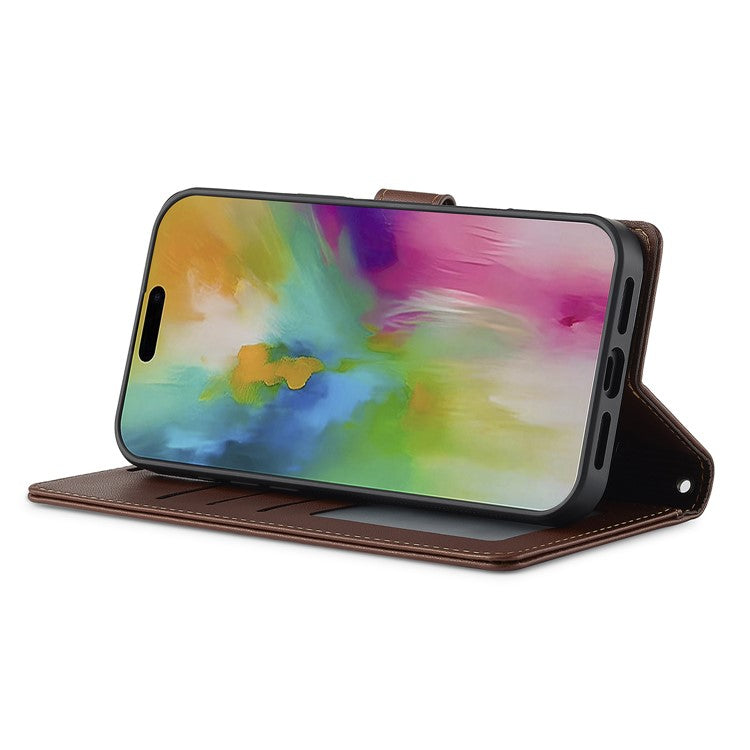 LC.IMEEKE L2 Series for iPhone 16 Case PU Leather Wallet Detachable Magnetic Phone Cover - Brown