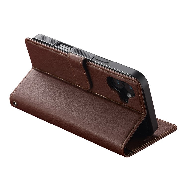LC.IMEEKE L2 Series for iPhone 16 Case PU Leather Wallet Detachable Magnetic Phone Cover - Brown