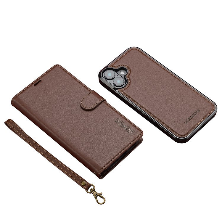 LC.IMEEKE L2 Series for iPhone 16 Case PU Leather Wallet Detachable Magnetic Phone Cover - Brown