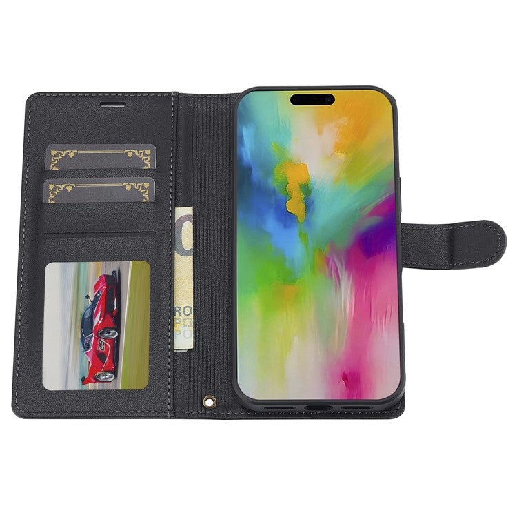 LC.IMEEKE L2 Series for iPhone 16 Case PU Leather Wallet Detachable Magnetic Phone Cover - Black