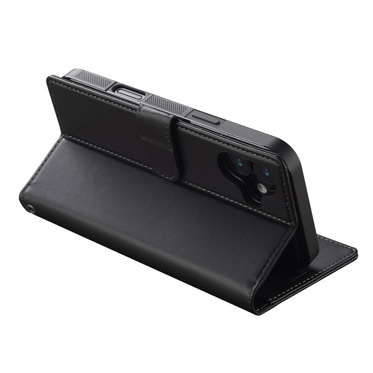 LC.IMEEKE L2 Series for iPhone 16 Case PU Leather Wallet Detachable Magnetic Phone Cover - Black