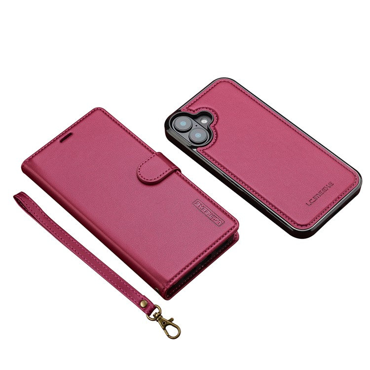 LC.IMEEKE L2 Series for iPhone 16 Plus Case PU Leather Wallet Detachable Magnetic Phone Cover - Red