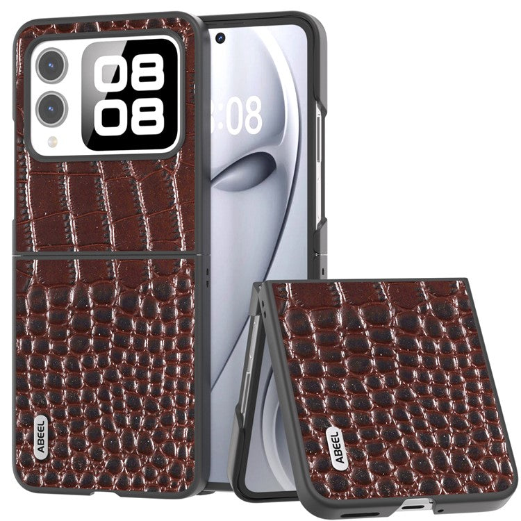 ABEEL For Huawei nova Flip 5G Case Genuine Cow Leather Back Phone Cover Crocodile Texture - Coffee
