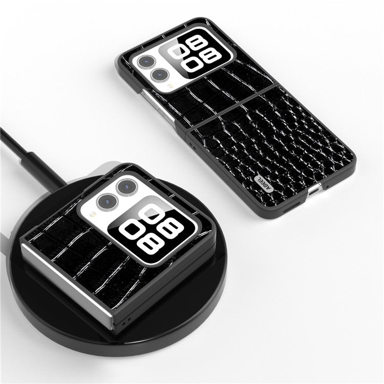 ABEEL For Huawei nova Flip 5G Case Genuine Cow Leather Back Phone Cover Crocodile Texture - Black