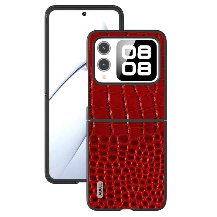 ABEEL For Huawei nova Flip 5G Case Genuine Cow Leather Back Phone Cover Crocodile Texture - Red