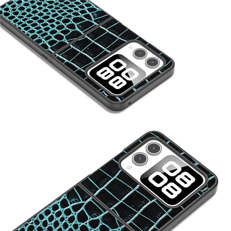 ABEEL For Huawei nova Flip 5G Case Genuine Cow Leather Back Phone Cover Crocodile Texture - Midnight Green