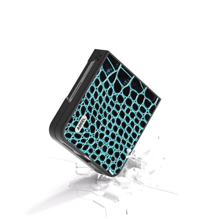 ABEEL For Huawei nova Flip 5G Case Genuine Cow Leather Back Phone Cover Crocodile Texture - Midnight Green