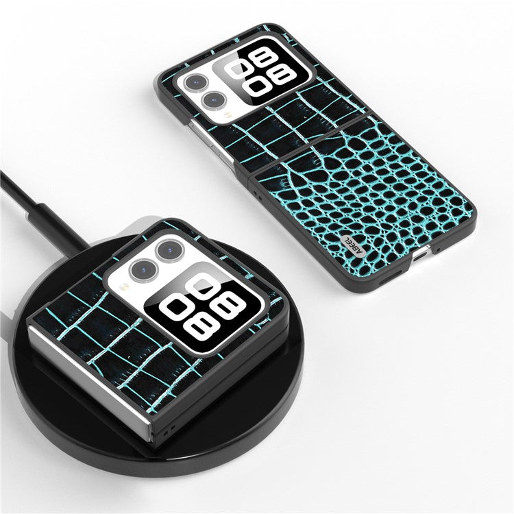 ABEEL For Huawei nova Flip 5G Case Genuine Cow Leather Back Phone Cover Crocodile Texture - Midnight Green