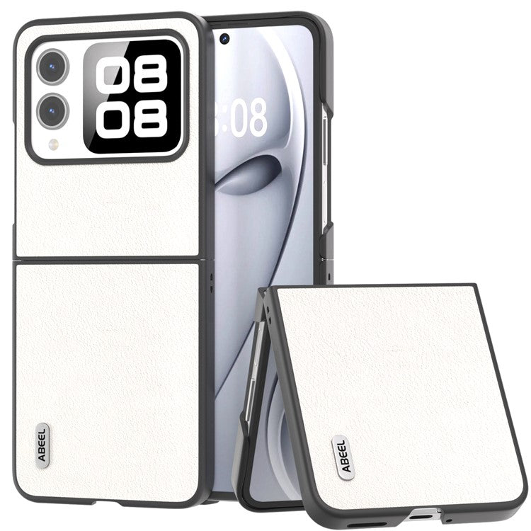 ABEEL For Huawei nova Flip 5G Case Anti-scratch Genuine Cow Leather Back Phone Cover - Grey White