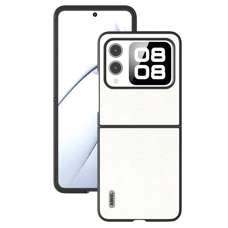 ABEEL For Huawei nova Flip 5G Case Anti-scratch Genuine Cow Leather Back Phone Cover - Grey White