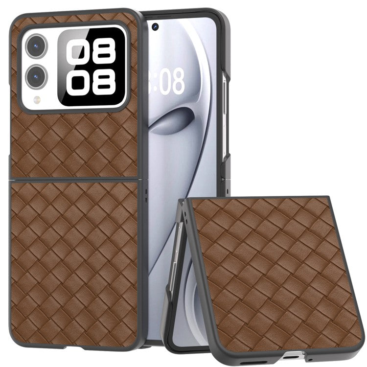 For Huawei nova Flip 5G Case Woven Texture PU Leather Coated PC Mobile Phone Cover - Brown