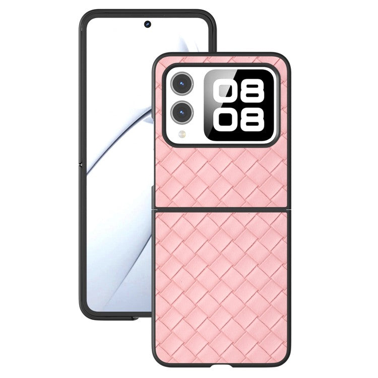 For Huawei nova Flip 5G Case Woven Texture PU Leather Coated PC Mobile Phone Cover - Pink