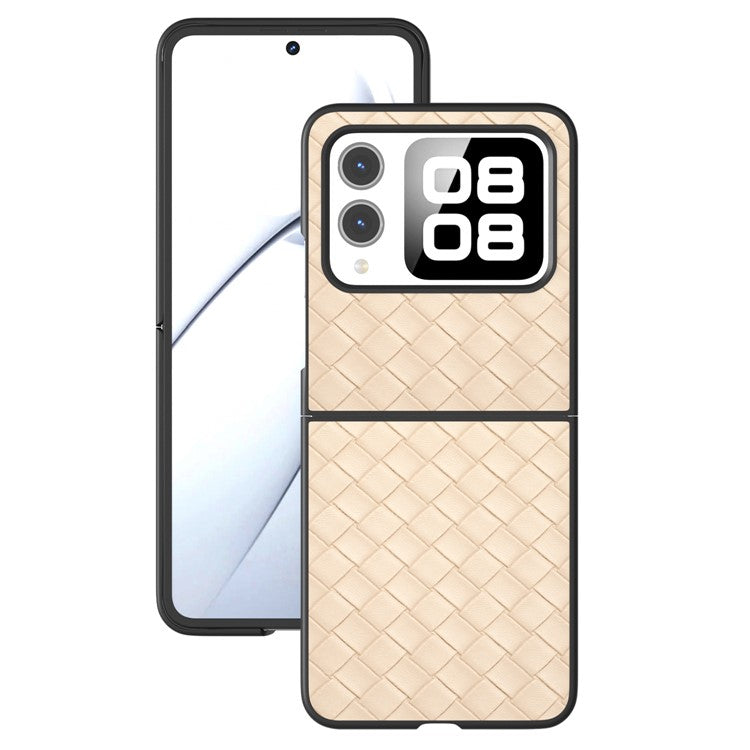 For Huawei nova Flip 5G Case Woven Texture PU Leather Coated PC Mobile Phone Cover - Beige