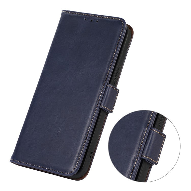 For iPhone 16e Case RFID Blocking Genuine Cow Leather Wallet Phone Cover - Blue