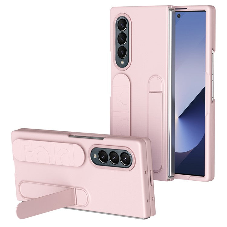 For Samsung Galaxy Z Fold4 5G Case Kickstand Wristband PC+Silicone Phone Cover - Pink