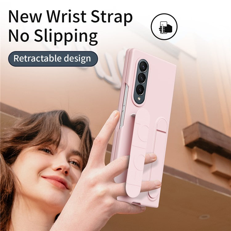 For Samsung Galaxy Z Fold4 5G Case Kickstand Wristband PC+Silicone Phone Cover - Pink