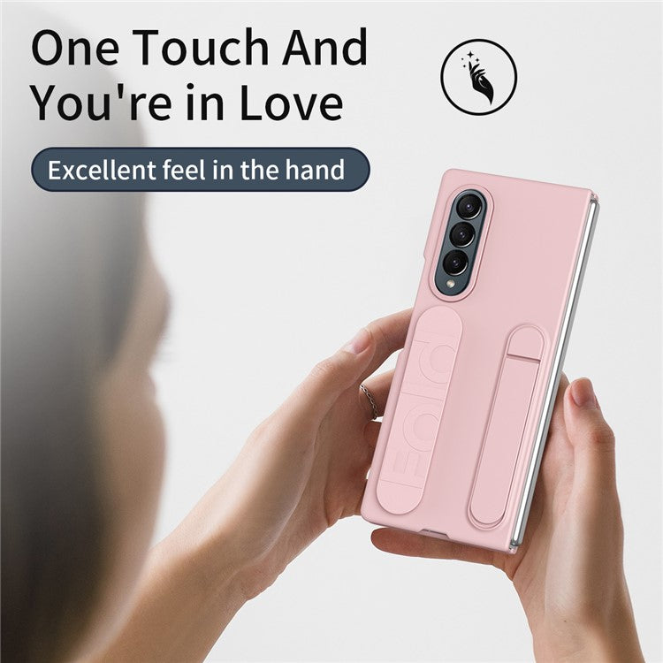 For Samsung Galaxy Z Fold4 5G Case Kickstand Wristband PC+Silicone Phone Cover - Pink