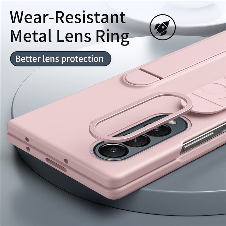 For Samsung Galaxy Z Fold4 5G Case Kickstand Wristband PC+Silicone Phone Cover - Pink