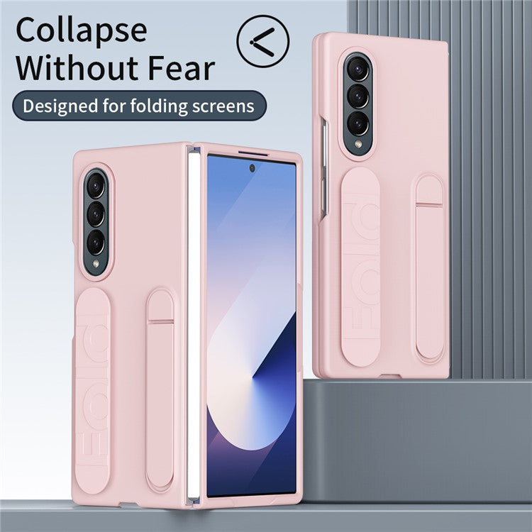 For Samsung Galaxy Z Fold4 5G Case Kickstand Wristband PC+Silicone Phone Cover - Pink