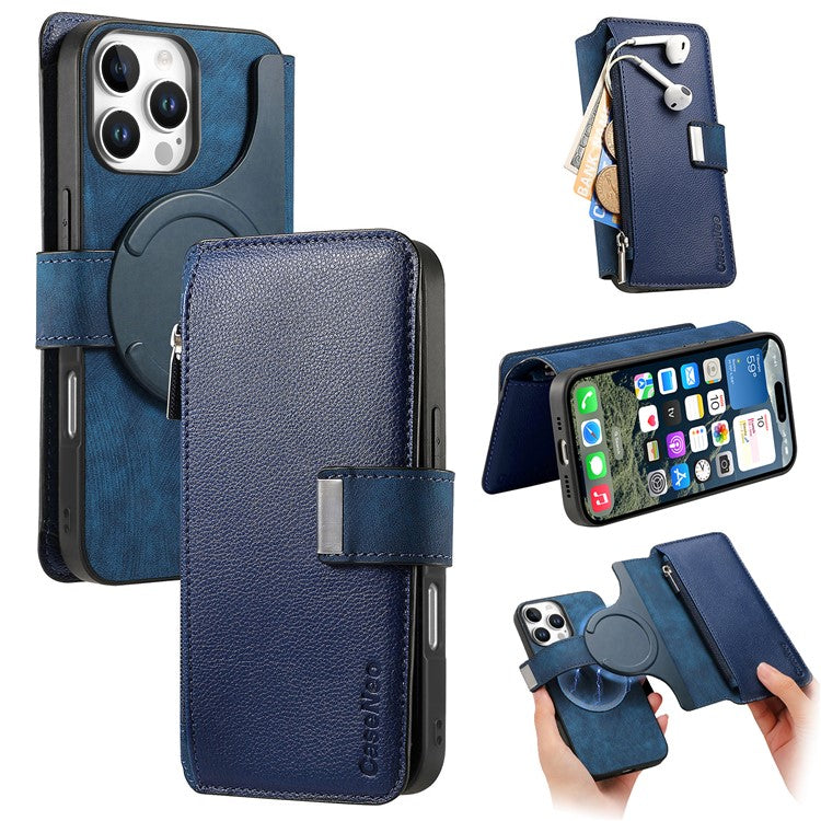 CASENEO MW-02 For iPhone 16 Pro Leather Case Detachable Magnetic Phone Cover - Dark Blue
