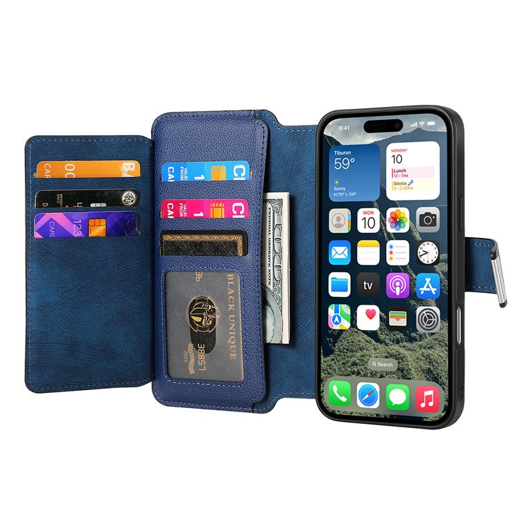 CASENEO MW-02 For iPhone 16 Pro Leather Case Detachable Magnetic Phone Cover - Dark Blue