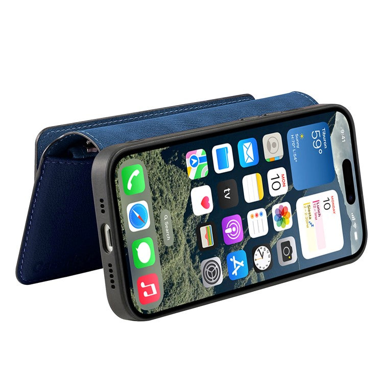 CASENEO MW-02 For iPhone 16 Pro Leather Case Detachable Magnetic Phone Cover - Dark Blue