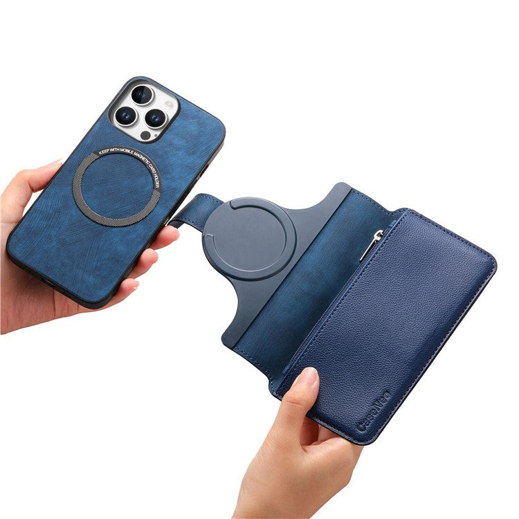 CASENEO MW-02 For iPhone 16 Pro Leather Case Detachable Magnetic Phone Cover - Dark Blue