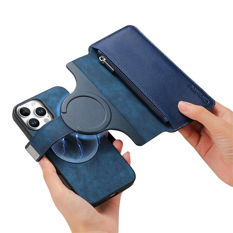 CASENEO MW-02 For iPhone 16 Pro Leather Case Detachable Magnetic Phone Cover - Dark Blue