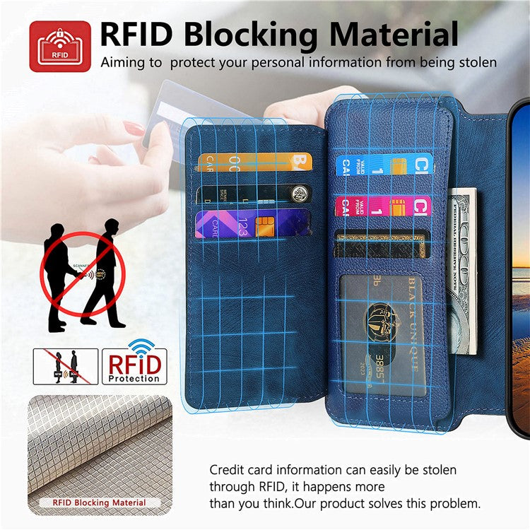 CASENEO MW-02 For iPhone 16 Pro Leather Case Detachable Magnetic Phone Cover - Dark Blue