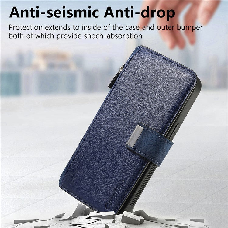 CASENEO MW-02 For iPhone 16 Pro Leather Case Detachable Magnetic Phone Cover - Dark Blue