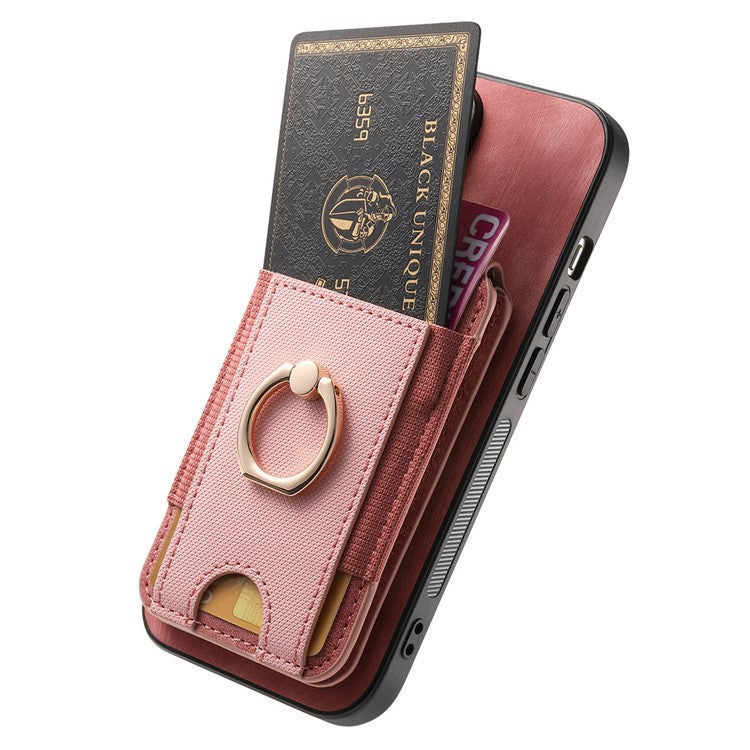 D14 For iPhone 16 Pro Case with Detachable Card Holder Kickstand Leather Back Cover - Pink