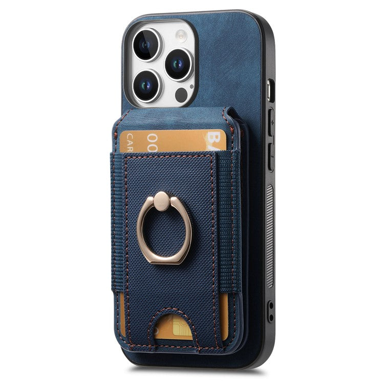 D14 For iPhone 16 Pro Case with Detachable Card Holder Kickstand Leather Back Cover - Blue