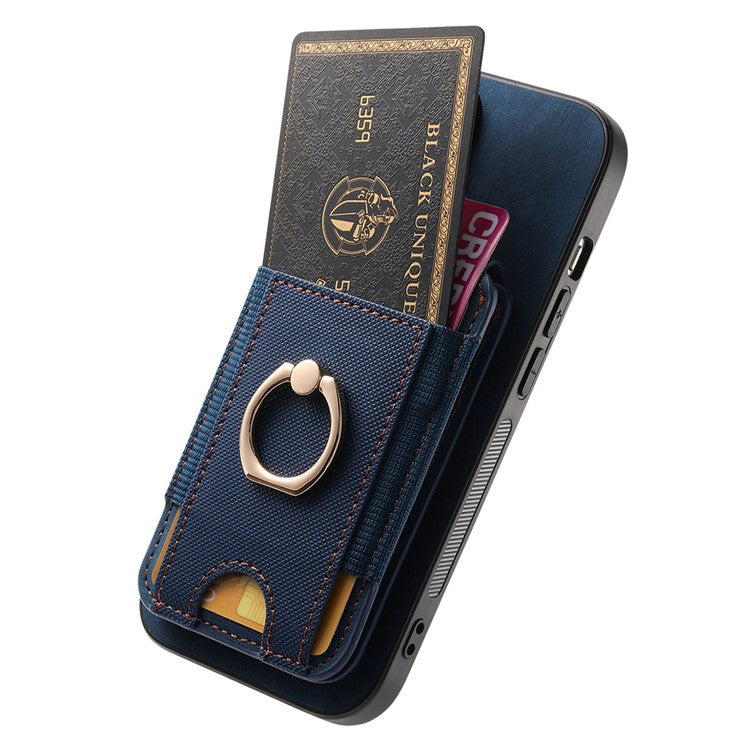 D14 For iPhone 16 Pro Case with Detachable Card Holder Kickstand Leather Back Cover - Blue