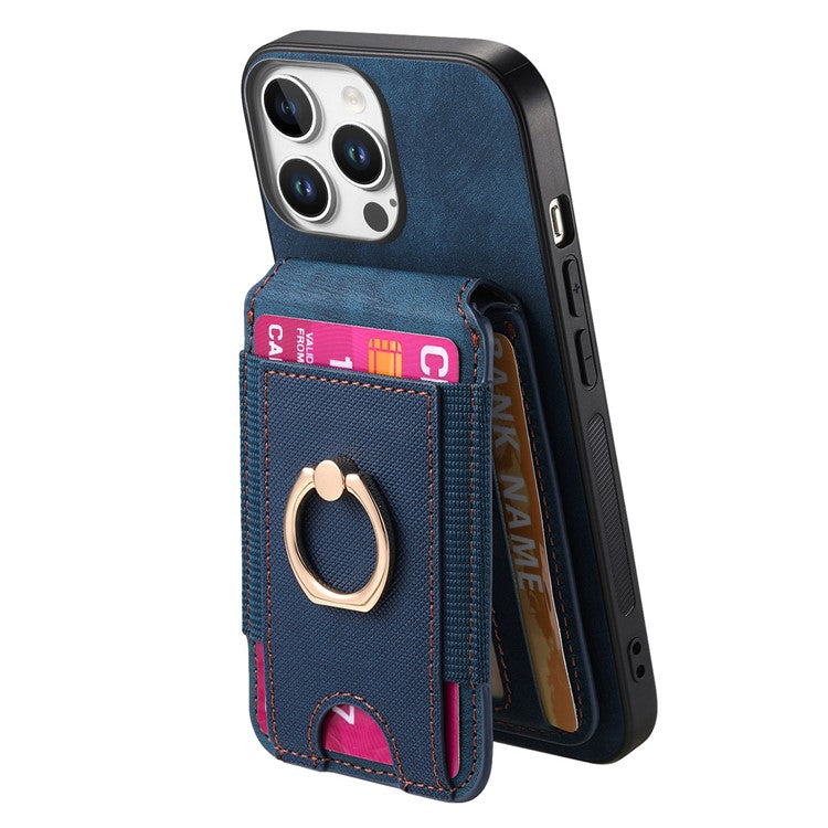 D14 For iPhone 16 Pro Case with Detachable Card Holder Kickstand Leather Back Cover - Blue