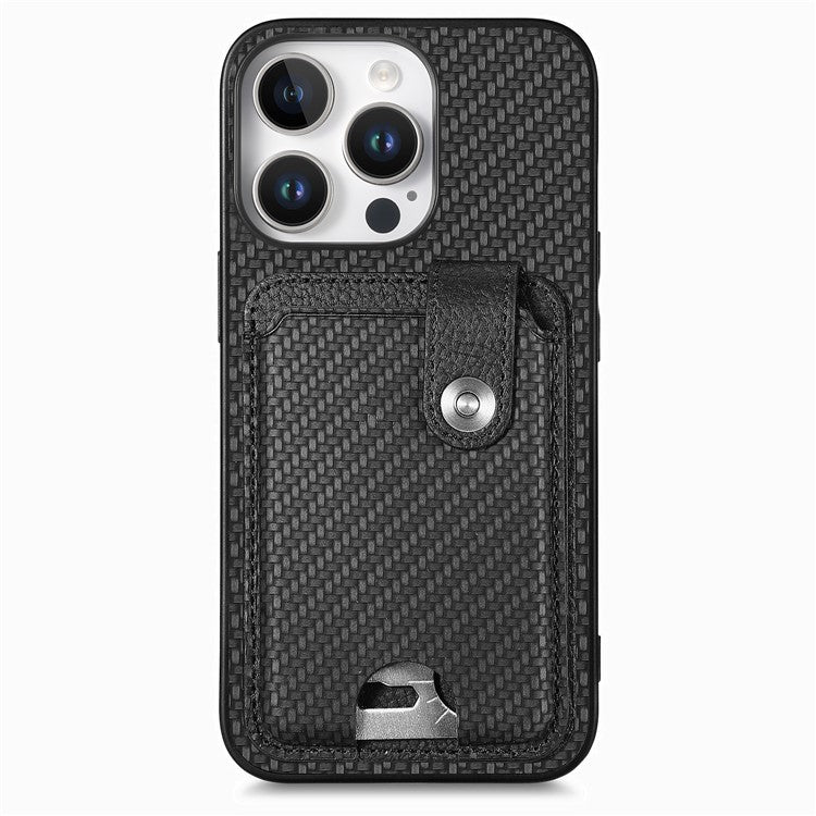 Style B C1-06 For iPhone 16 Pro Case Card Holder Leather+PC+TPU Phone Cover with Card Knife - Black