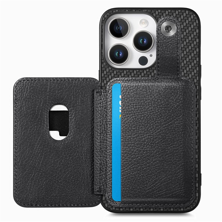 Style B C1-06 For iPhone 16 Pro Case Card Holder Leather+PC+TPU Phone Cover with Card Knife - Black