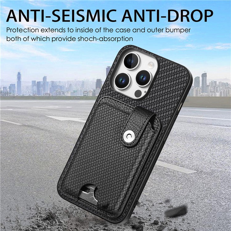 Style B C1-06 For iPhone 16 Pro Case Card Holder Leather+PC+TPU Phone Cover with Card Knife - Black