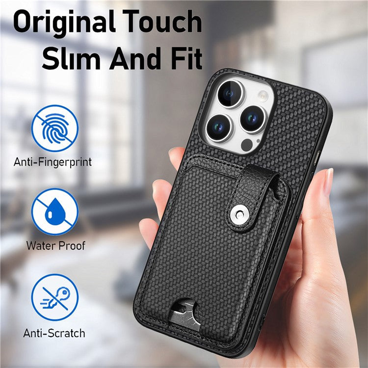 Style B C1-06 For iPhone 16 Pro Case Card Holder Leather+PC+TPU Phone Cover with Card Knife - Black
