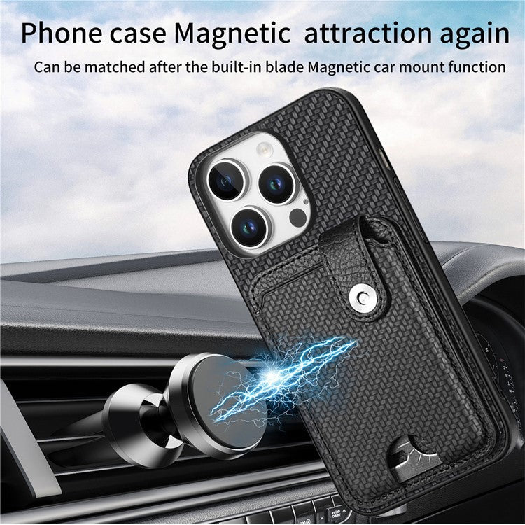 Style B C1-06 For iPhone 16 Pro Case Card Holder Leather+PC+TPU Phone Cover with Card Knife - Black