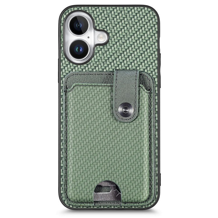 Style B C1-06 For iPhone 16 Plus Case Card Holder Leather+PC+TPU Phone Cover with Card Knife - Green