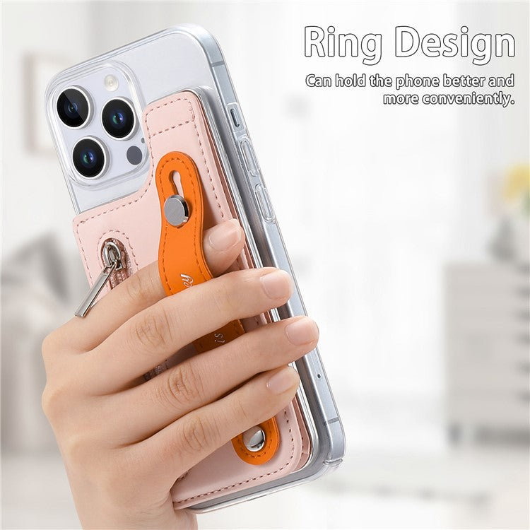 CY2 For iPhone 16 Pro Case Wristband Leather+PC Zipper Pocket Phone Cover RFID Blocking - Pink